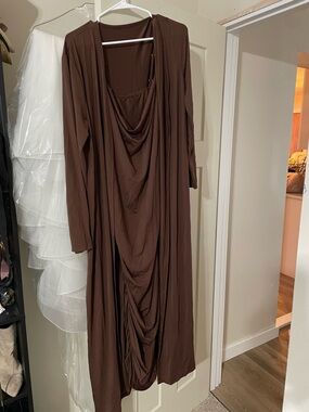 SHEIN Brown Draped Long Sleeve Maxi Dress
